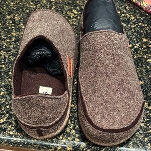 Brown Mules and Clogs with Cozy Wool Fabric and Slip-On Design